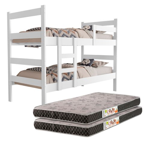 Beliche Solteiro Veneza Mdf Quarto com 2 Colchão Incluso D20:branca Mdf