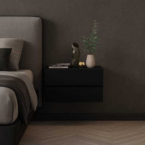 Kit Mesa de Cabeceira Suspensa Moderna e Elegante para Quarto Preto