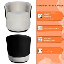 Poltrona Orgânica Decorativa Lara Veludo Bege/pu Preto - Montanaris Decor Md Montanaris Decor - 6