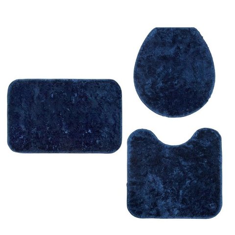 Kit 3 Peças Banheiro Tapete Classic Azul Marinho