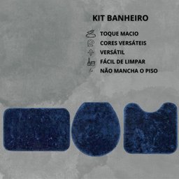 Kit 3 Peças Banheiro Tapete Classic Azul Marinho - 3