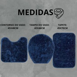 Kit 3 Peças Banheiro Tapete Classic Azul Marinho - 4