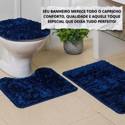 Kit 3 Peças Banheiro Tapete Classic Azul Marinho - 2