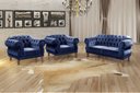 Ver imagem 2 de Kit Namoradeira Duquesa Chesterfield 2 Lugares + 2 Poltronas Decoração Sala Recepção - Suede Azul Ma