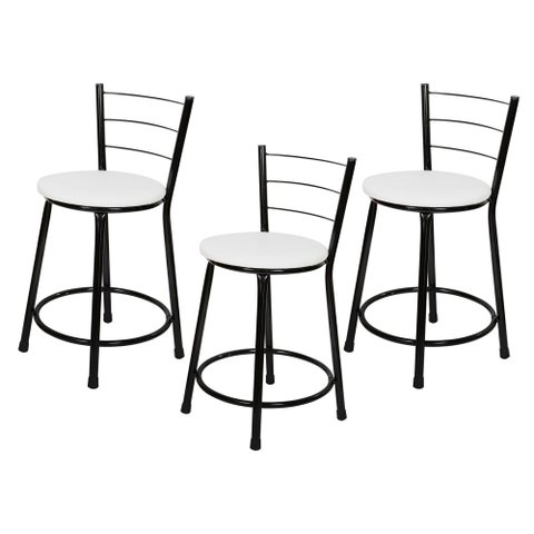 3 Banquetas Baixa para Cozinha Epoxi Preta:branco