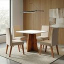 Ver imagem 2 de Conjunto Sala de Jantar Mesa Quadrada 0,90m Moove 4 Cadeiras Linho Milano Viero Madeirado / Creme