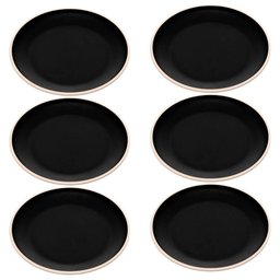 Jogo 6 Pratos de Sobremesa 21,5cm de Melamina Class Preto Raso Lanches Bolos Tortas Wolff - 1