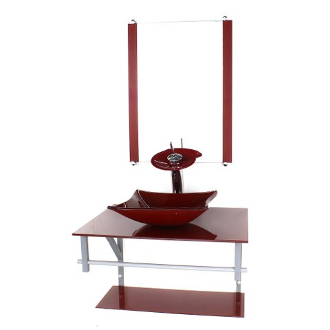 GABINETE DE VIDRO PARA BANHEIRO 60CM AC CUBA QUADRADA VERMELHO CEREJA FULL