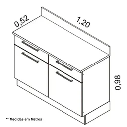 Balcão Exclusive em Aço 120cm para Cozinha Itatiaia com 2 Portas e 2 Gavetas:grafite/preto - 4