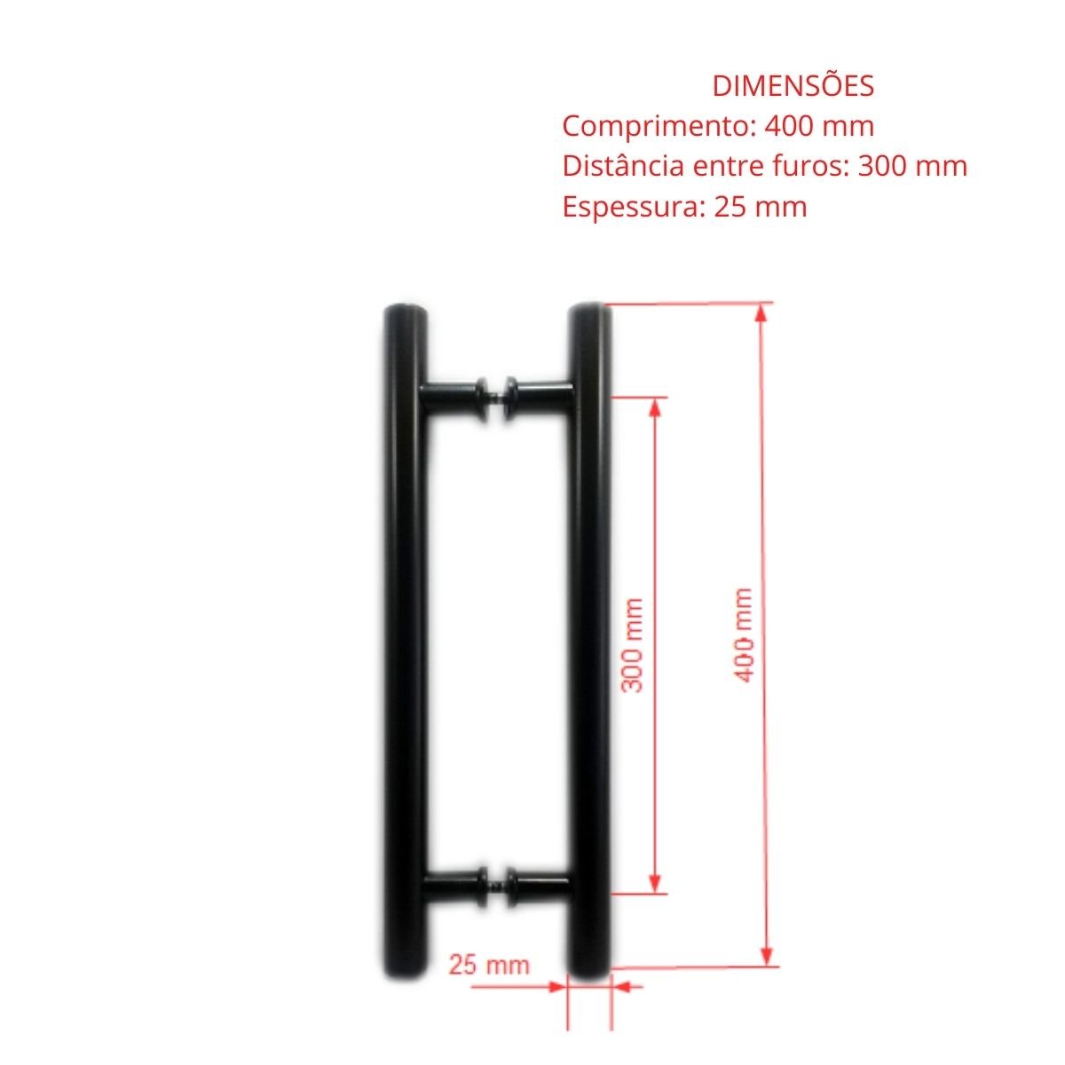 Kit ferragens para porta de vidro blindex pivotante + puxador tubular redondo 40x30cm - Preto - 4