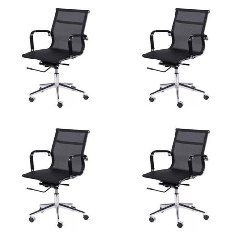 Kit 4 Cadeiras Escritorio Diretor Esteirinha Tela Mesh 3303 Preto