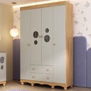 Ver imagem 1 de Guarda-roupa Infantil 122cm com Vidro 4 Portas e 2 Gavetas Suspiro Multimóveis Mp4458 Madeirado/off