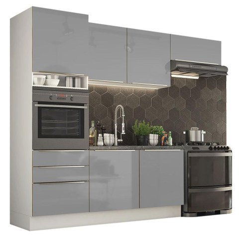 Cozinha Lux com Armário e Balcão 6 Portas 3 Gavetas Branco