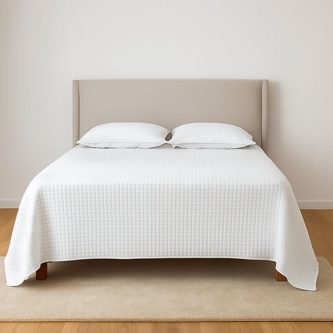 Cabeceira Estofada com Encaixe Perfeito em Sua Cama de Casal 140x120cm na Cor Cru Tecido em Linho