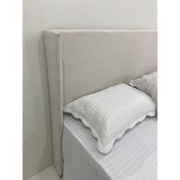 Cabeceira Estofada com Encaixe Perfeito em Sua Cama de Casal 140x120cm na Cor Cru Tecido em Linho - 3