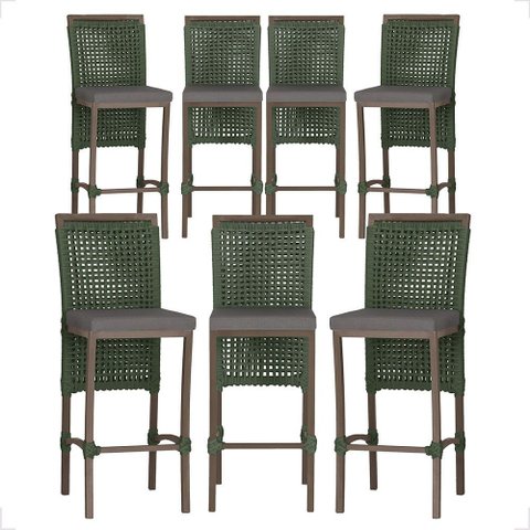 7 Banqueta em Alumínio Roma Marrom Corda Náutica Tecido 11