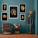 Ver imagem 2 de Kit 5 Quadros Folhas Douradas Fundo Preto - com Vidro:madeira Preta