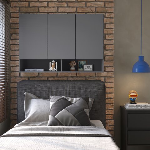 Armário para Quarto Milão Suspenso 3 Portas - Ej Móveis - Cinza