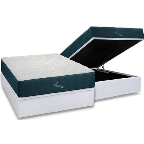 Cama Box Baú Casal: Colchão Molas Masterpocket Ensacadas Polar Aquariuns + Base Crc Courano White