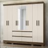 Guarda Roupa Casal Belém 8 Portas e 4 Gavetas com Espelho Castanho Wood/off White - Pr Móveis - 2