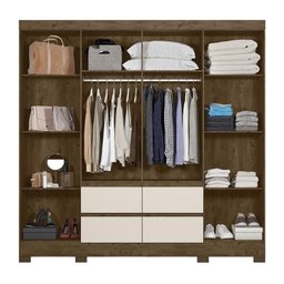 Guarda Roupa Casal Belém 8 Portas e 4 Gavetas com Espelho Castanho Wood/off White - Pr Móveis - 5