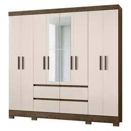 Guarda Roupa Casal Belém 8 Portas e 4 Gavetas com Espelho Castanho Wood/off White - Pr Móveis - 1