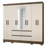 Guarda Roupa Casal Belém 8 Portas e 4 Gavetas com Espelho Castanho Wood/off White - Pr Móveis - 1