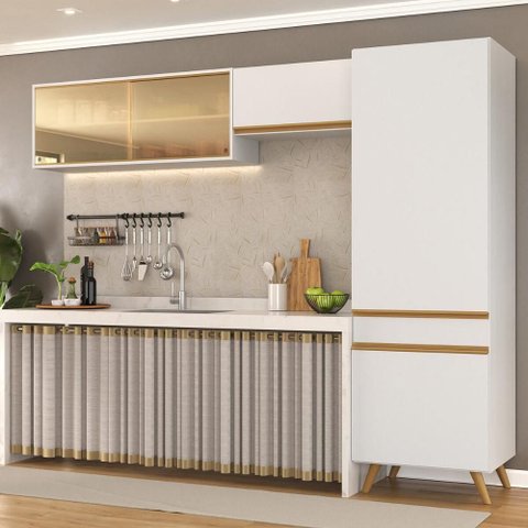 Armário Cozinha Modulada Compacta com Vidros 302cm 3 Peças Veneza Multimóveis Mp2299