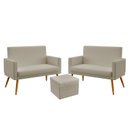 Ver imagem 1 de Kit 2 Poltronas Namoradeira Vega com Rodapé e Puff Quasar Courino Bege Aradecor