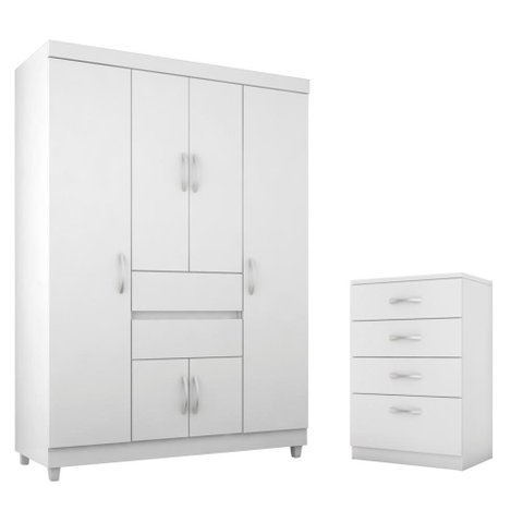 Jogo de Quarto Roupeiro e Comoda Dresden Branco Rosa