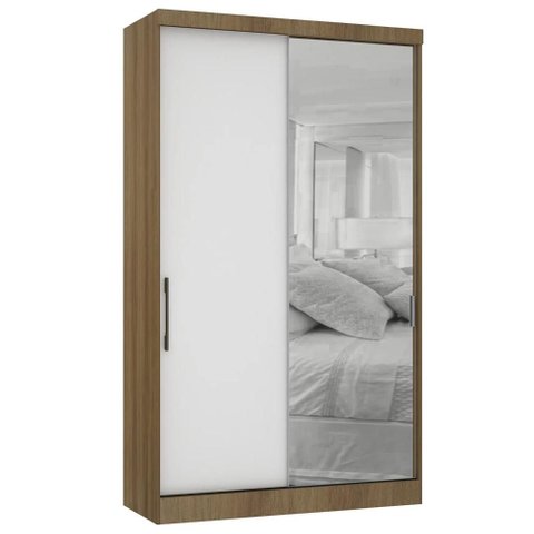 Guarda Roupa Solteiro 135cm 2 Portas e Espelho Delphi Avelã/branco L01 - Mpozenato
