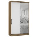 Ver imagem 1 de Guarda Roupa Solteiro 135cm 2 Portas e Espelho Delphi Avelã/branco L01 - Mpozenato