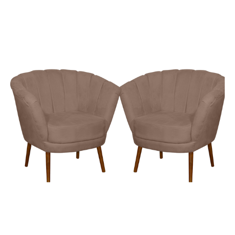 Kit 02 Poltrona Pétala Flor Decorativa Suede   Capuccino