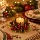 Ver imagem 3 de Kit 4 Porta Guardanapos Decorado Natalino Argola com Folhagens Pinhas e Berries Mesa Posta Natal 10C