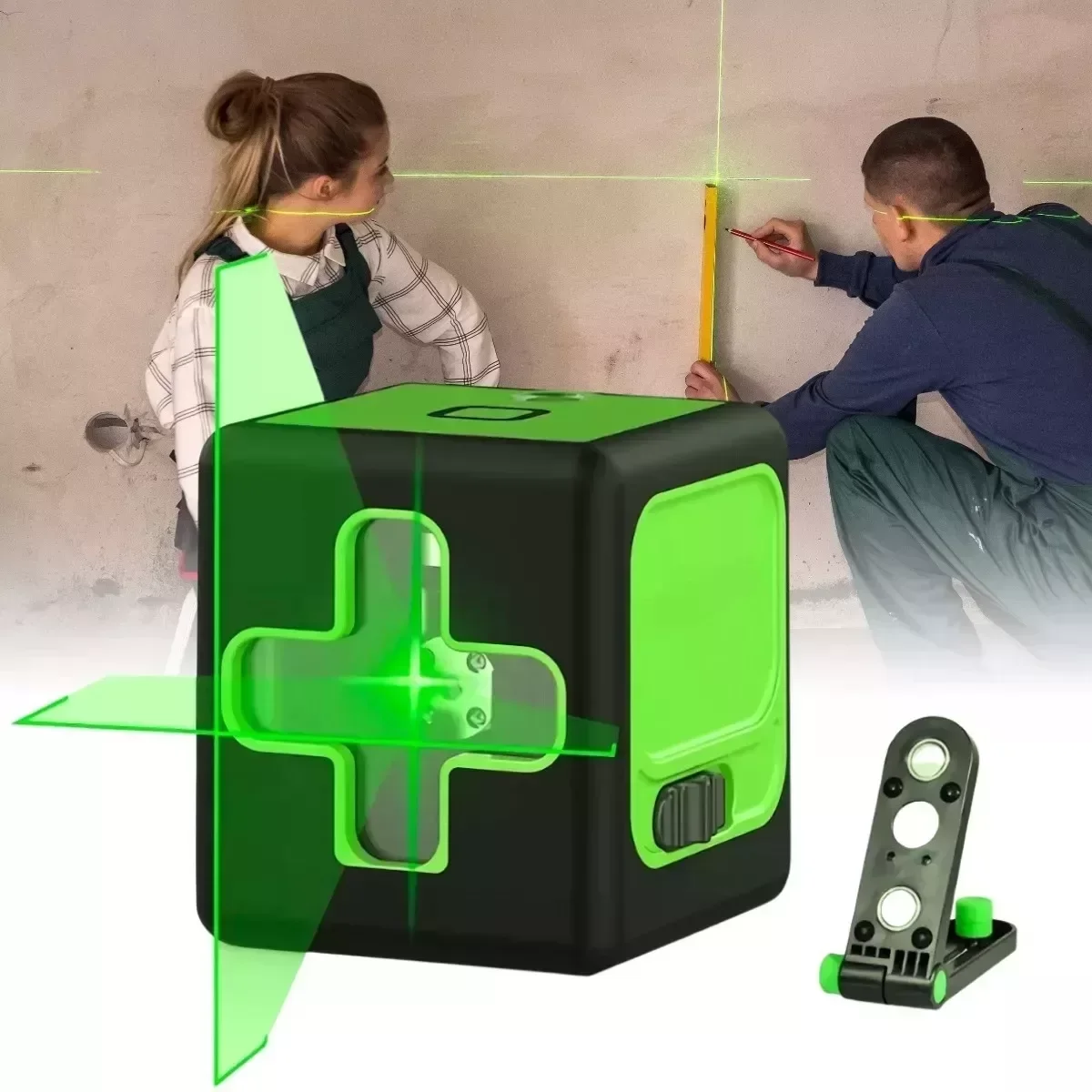 Nível a Laser Verde 20m 2 Linhas Profissional com Suporte - 2