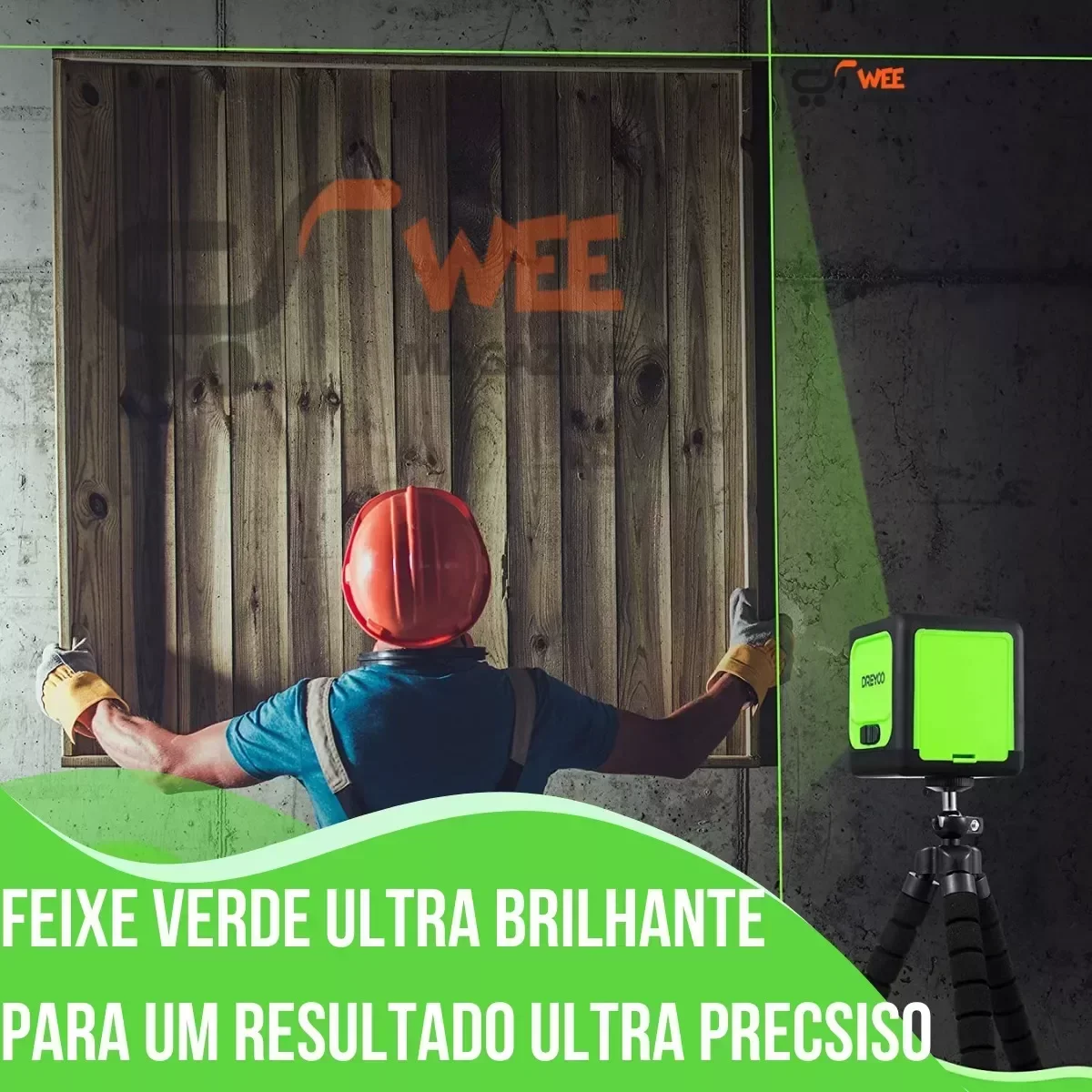 Nível a Laser Verde 20m 2 Linhas Profissional com Suporte - 3