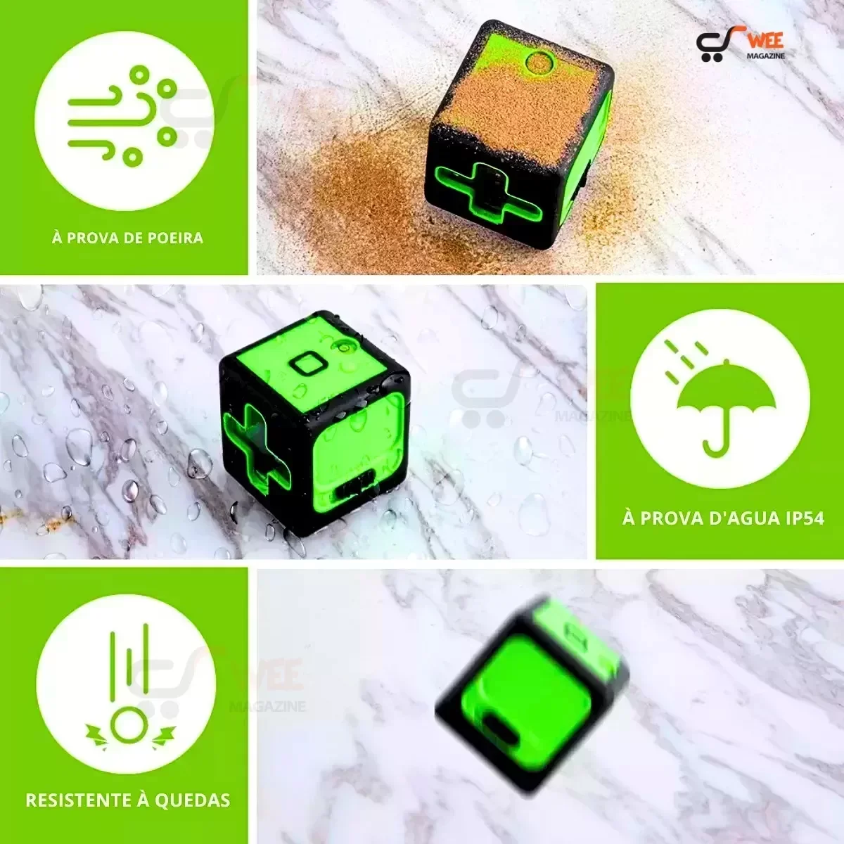 Nível a Laser Verde 20m 2 Linhas Profissional com Suporte - 4