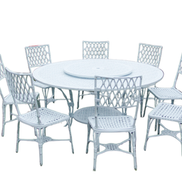 Conjunto de Jardim Piscina Bambú com Mesa Giratória 8 Cadeiras Aluminio Fundio + Ombrelone - 4