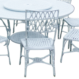 Conjunto de Jardim Piscina Bambú com Mesa Giratória 8 Cadeiras Aluminio Fundio + Ombrelone - 3