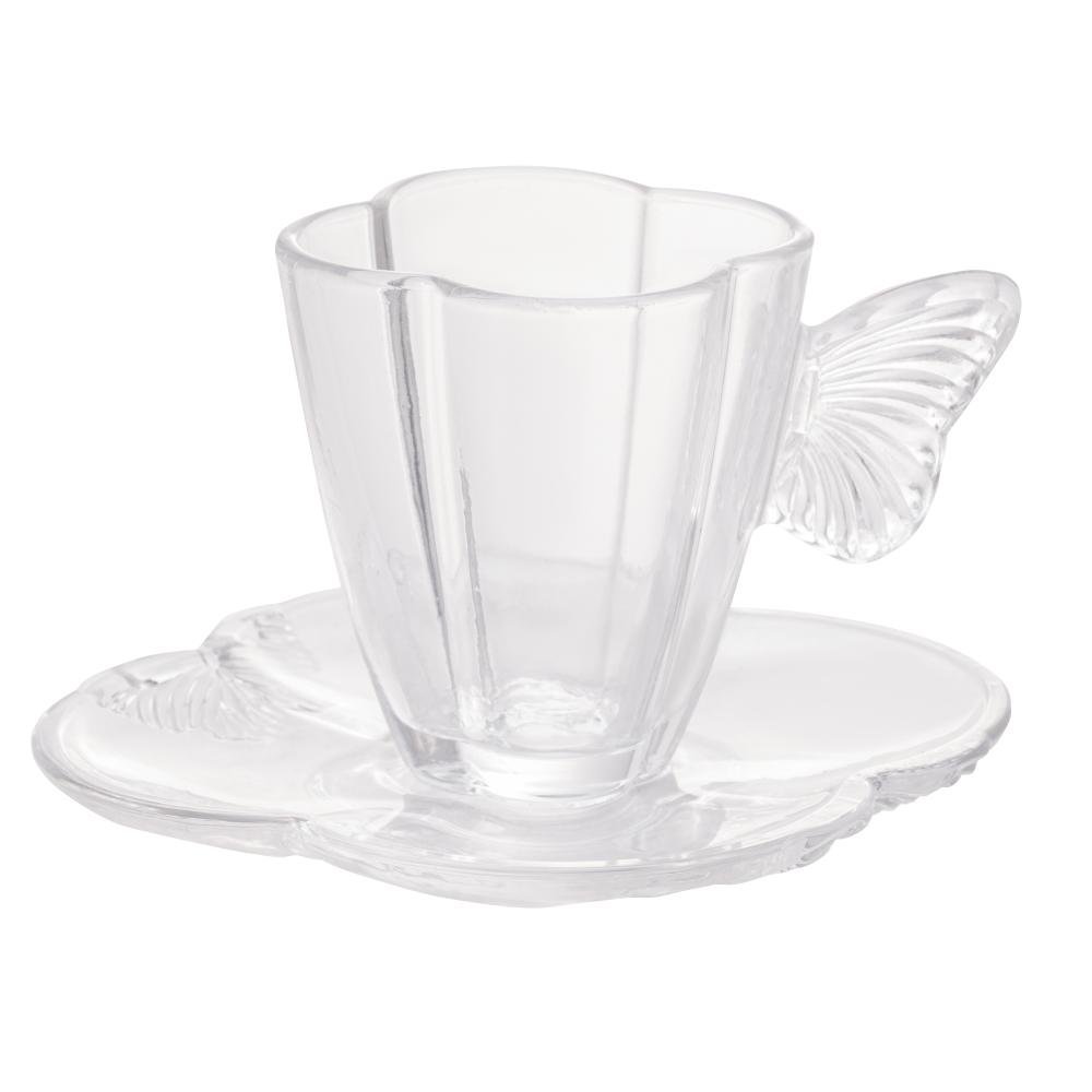 Conjunto 4 Xícaras De Café De Vidro Com Pires Butterfly 80Ml