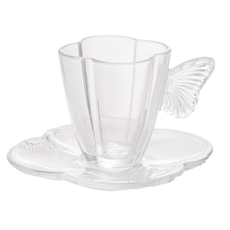 Conjunto 4 Xícaras De Café De Vidro Com Pires Butterfly 80Ml