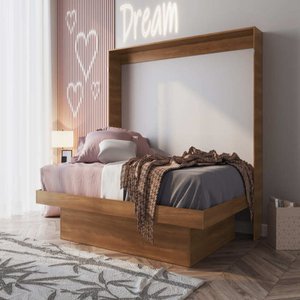 Cama Articulável Casal Latino Vira Mesa de Trabalho Nogal Ce140 Art In Móveis