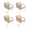 Kit 4 Cadeiras Brno Escritório Couro Sintético Bege Barra Chata Cromada - 1