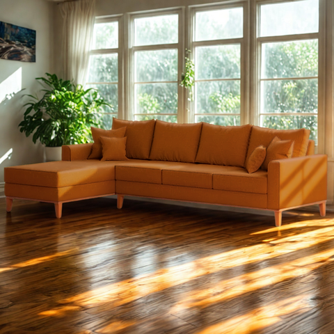 Sofá 4 Lugares Beny com Chaise Esquerdo Suede Terracota