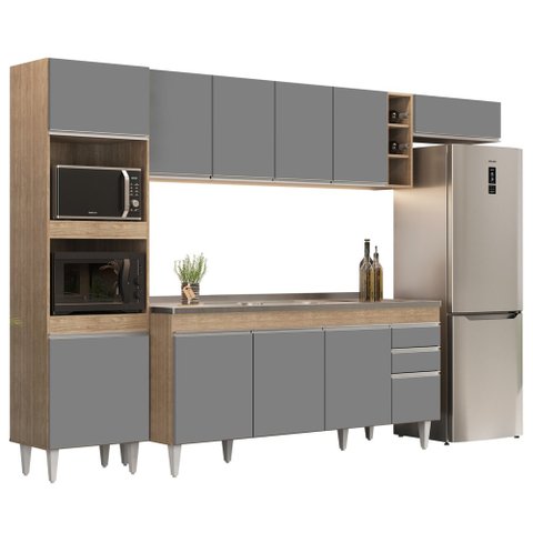Armário de Cozinha Modulada 5 Peças CP18 com Pia Inox Castanho/Cinza - Lumil Lumil Móveis