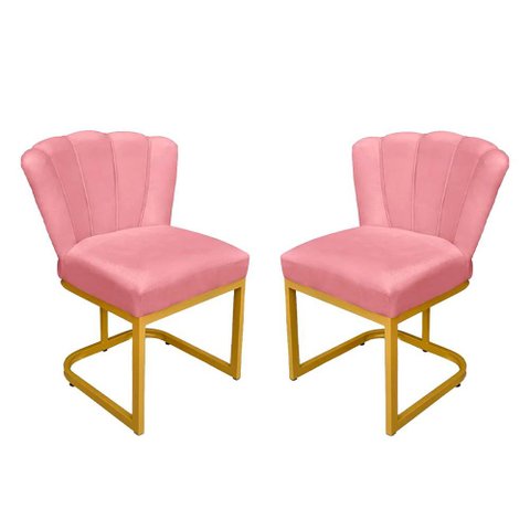 Kit Cadeira Pétala Veludo Rosa Base de Ferro Dourada - Belliv Decor