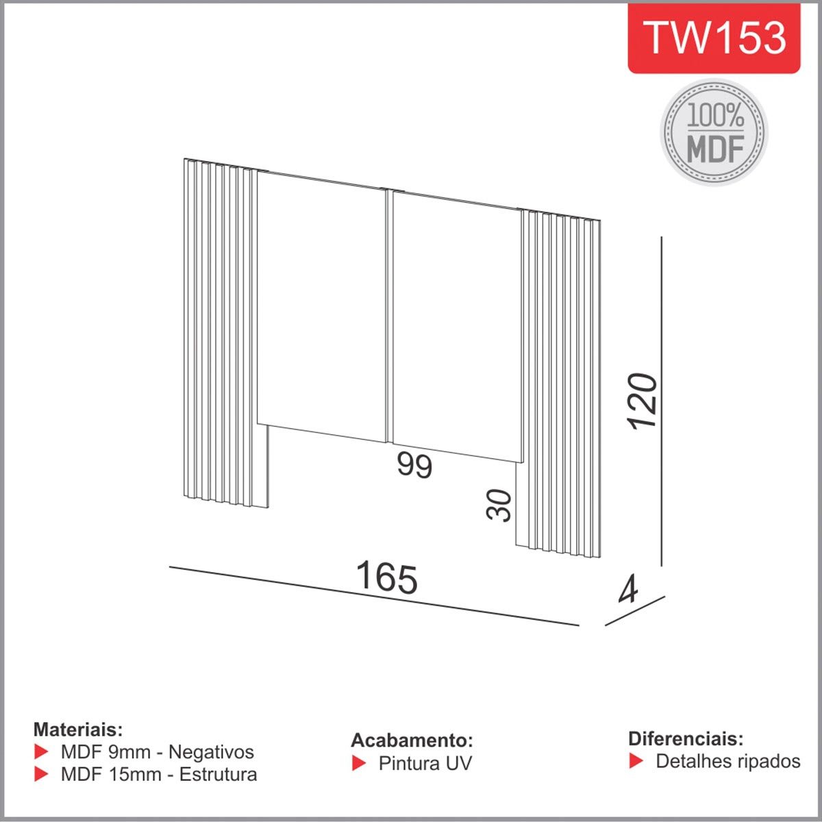 Cabeceira Ripada 1,65m para Cama Casal/queen Tw153 Dalla Costa - Off White com Freijó - 2