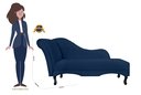 Ver imagem 4 de Recamier Decorativo Divã Olivia Suede Azul Marinho Pés Madeira Ms Decor