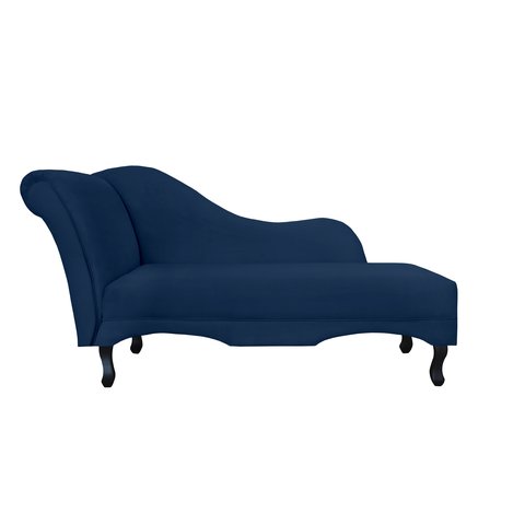 Recamier Decorativo Divã Olivia Suede Azul Marinho Pés Madeira Ms Decor