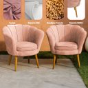 Ver imagem 4 de Kit 2 Poltrona Sala Decorativa Pétala Veludo Rosa Pés Palito Castanho - Arkell